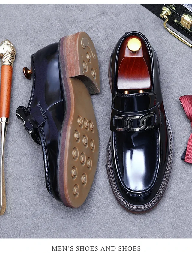 Unbranded Leather Shoes Patent Chain-Detail Loafers product detail image 8