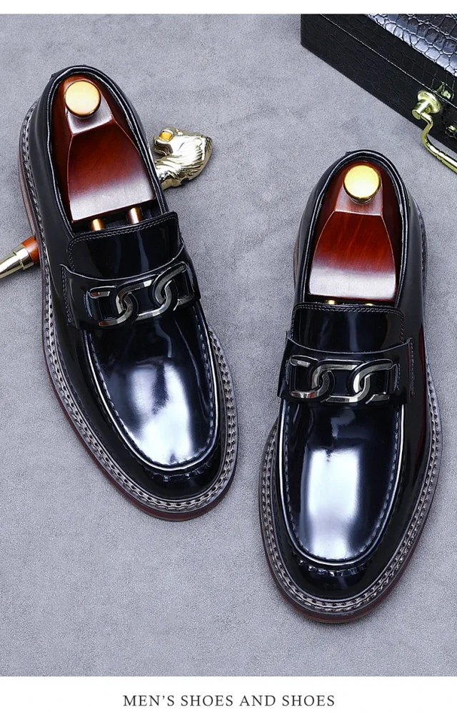 Unbranded Leather Shoes Patent Chain-Detail Loafers product detail image 9