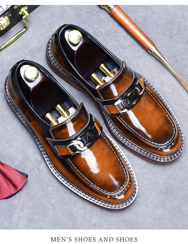 Unbranded Leather Shoes Patent Chain-Detail Loafers product detail image 14