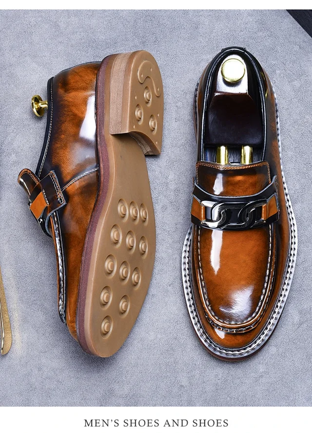 Unbranded Leather Shoes Patent Chain-Detail Loafers product detail image 15