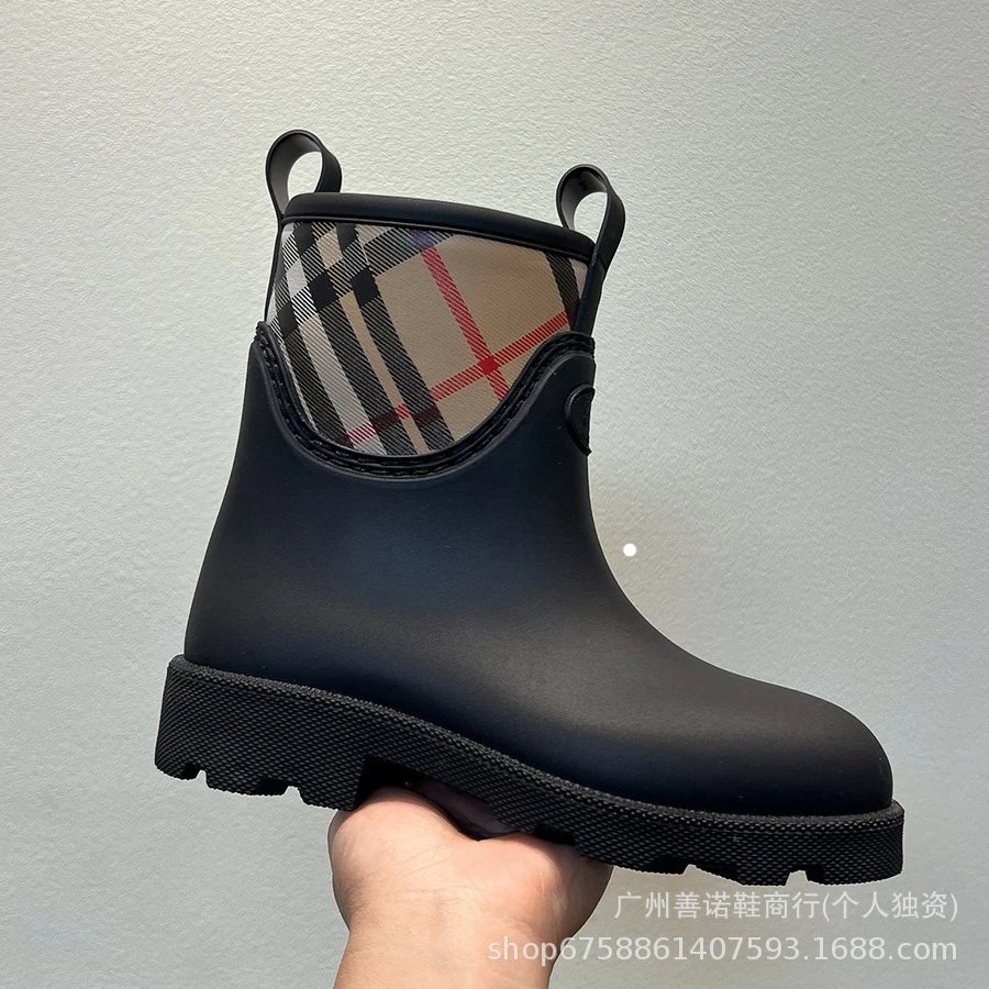 Unbranded Boots Rubber rain with plaid shaft panels — Short boots