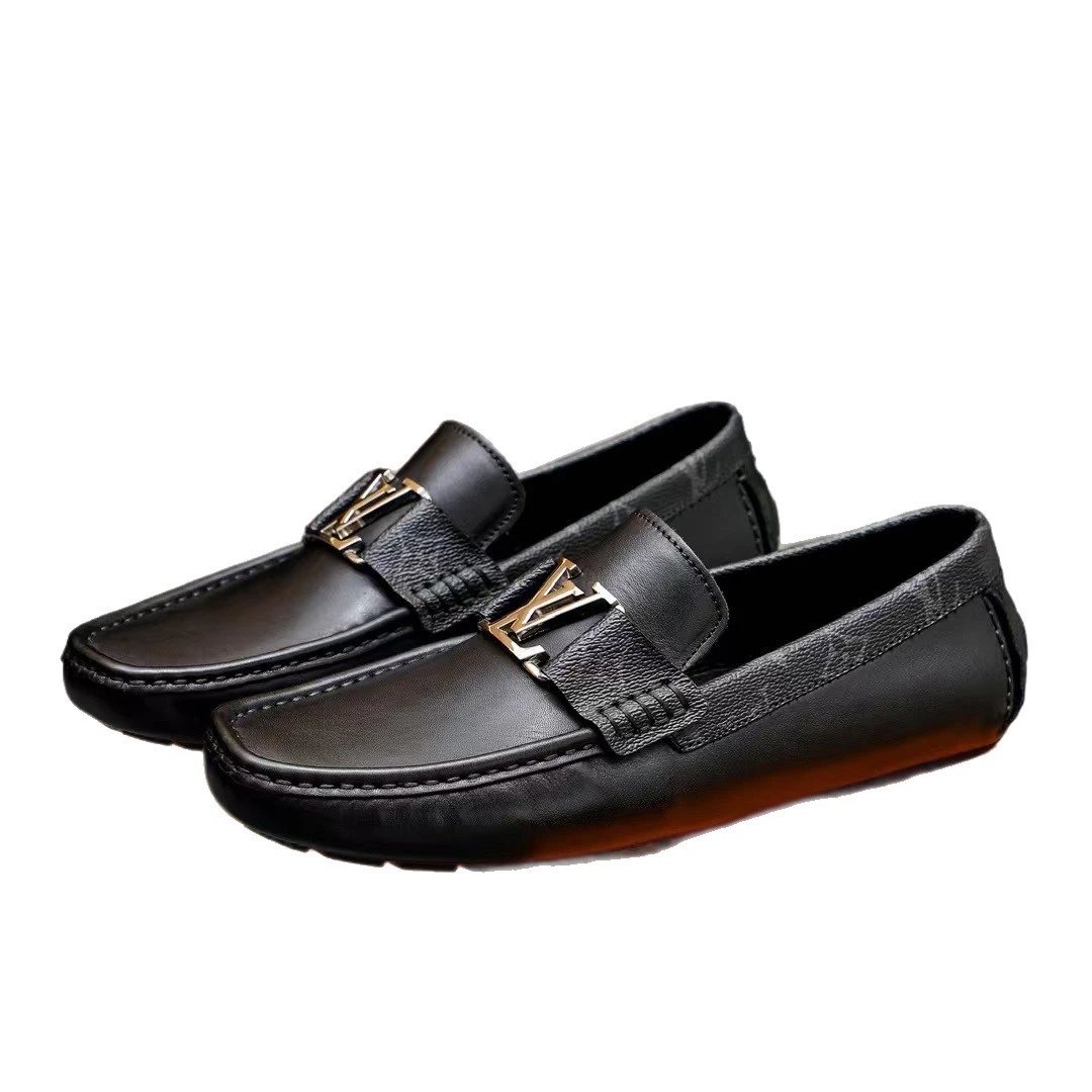 Louis Vuitton Leather Shoes Black LV buckle loafers with Monogram side panels image 5
