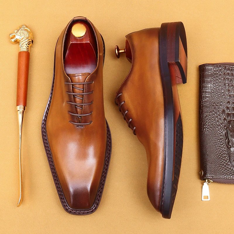Unbranded Leather Shoes Lace-Up Square-Toe Dress image 2