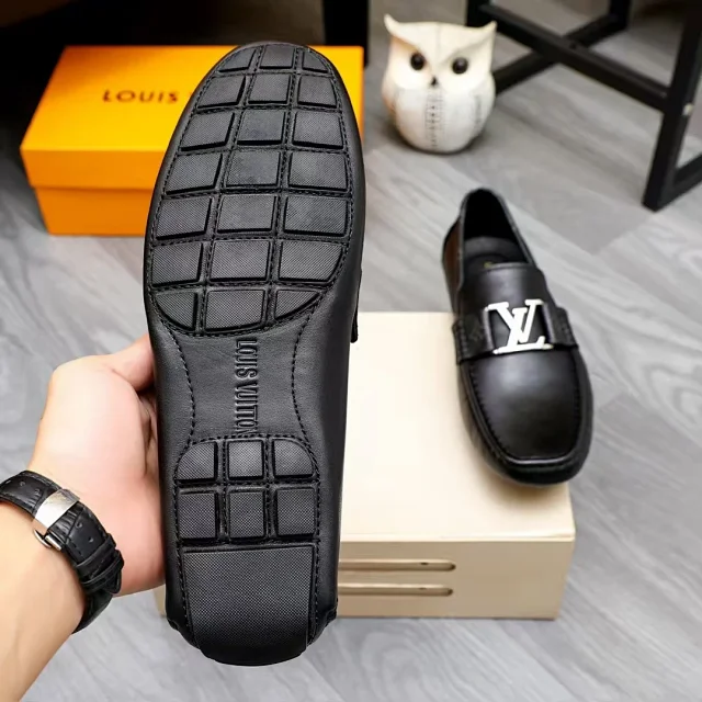 Louis Vuitton Leather Shoes Black LV buckle loafers with Monogram side panels product detail image 1