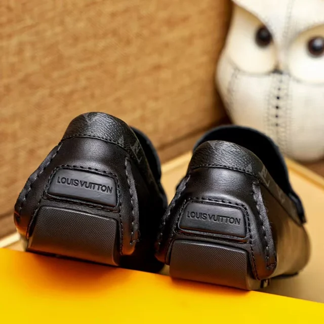 Louis Vuitton Leather Shoes Black LV buckle loafers with Monogram side panels product detail image 2