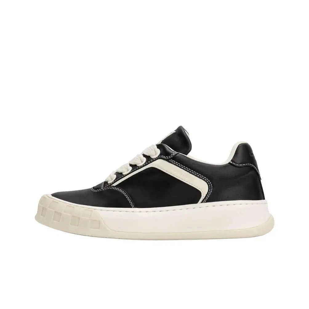 Polo Ralph Lauren Sneakers Low-Top Lace-Up with Contrast Side Stripe and Gum Toe Bumper — Black and white leather