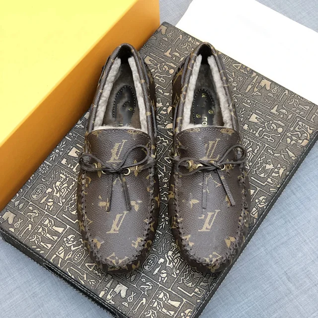 Louis Vuitton Leather Shoes Fur-Lined Monogram Buckle Loafers product detail image 3
