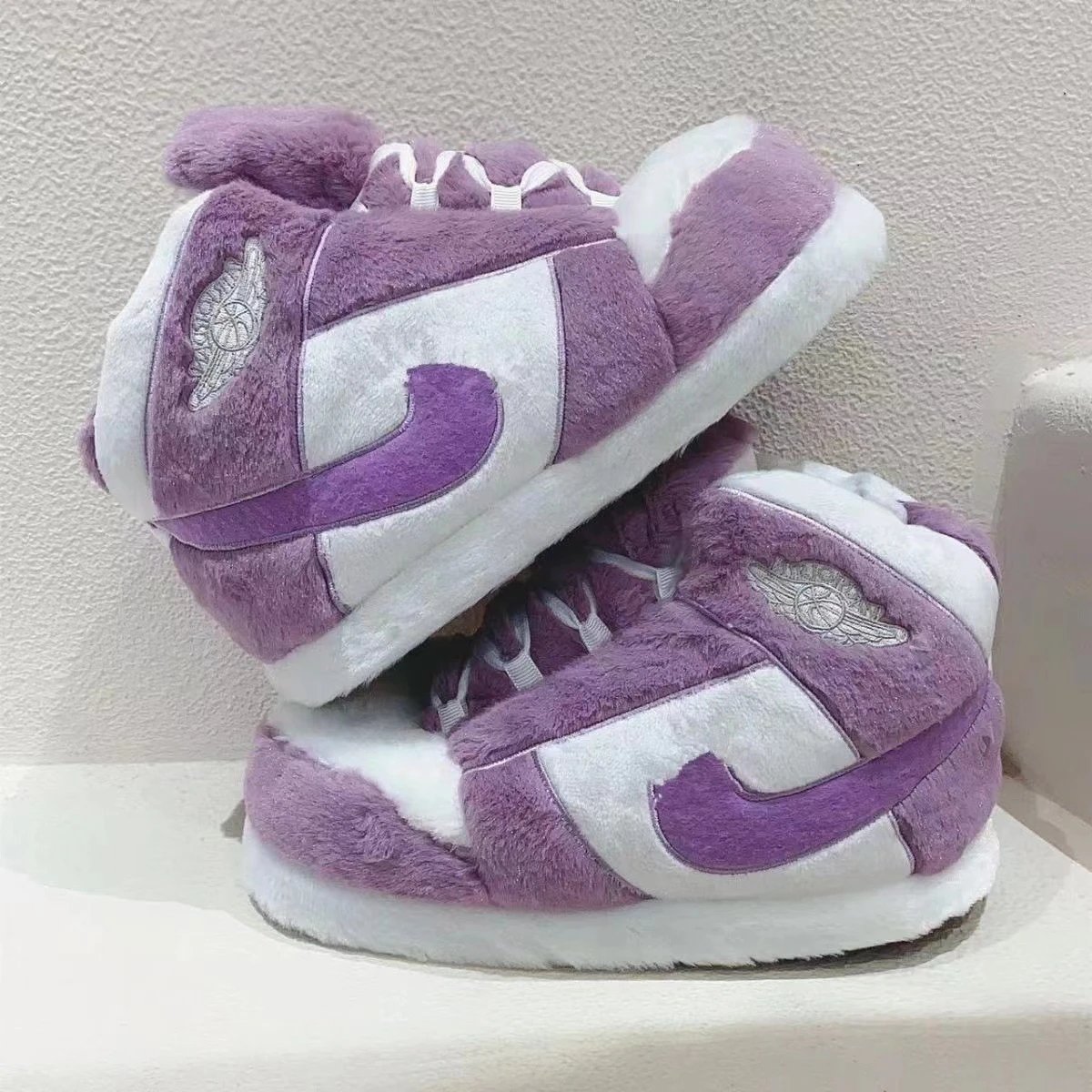 Unbranded Casual Shoes Lace-Up Knit with Ribbed Sole — purple aj