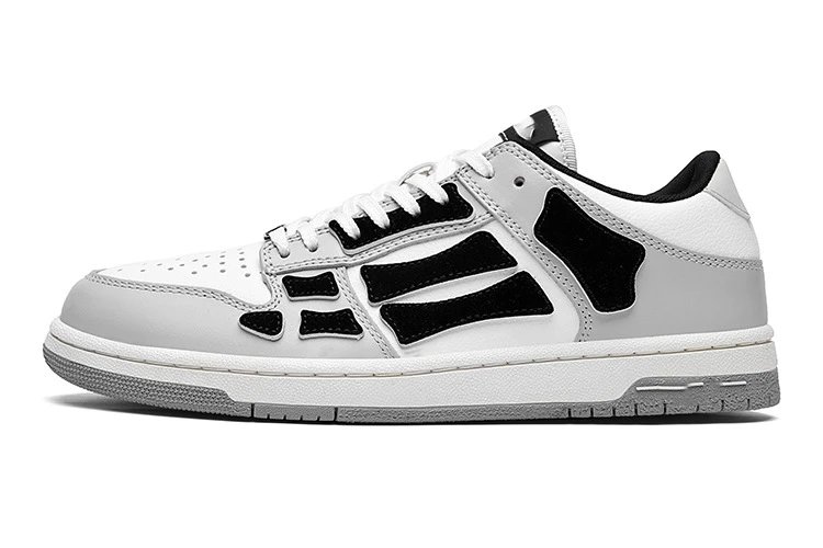Unbranded Sneakers Low-top lace-up with bone-shaped side overlays — Light Gray-White with Black Bones