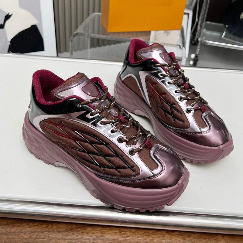 Unbranded Sneakers Chunky platform with metallic panels and embroidered side detail — Wine red