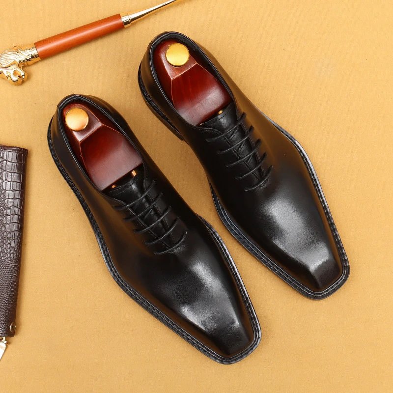 Unbranded Leather Shoes Lace-Up Square-Toe Dress image 4