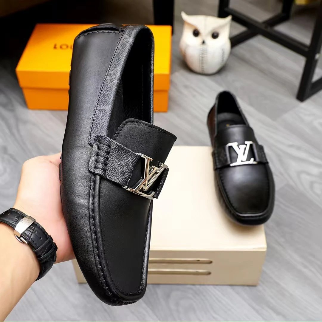 Louis Vuitton Leather Shoes Black LV buckle loafers with Monogram side panels image 1