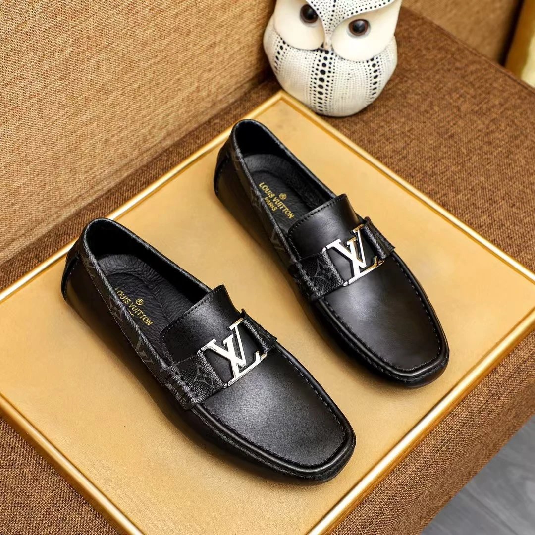 Louis Vuitton Leather Shoes Black LV buckle loafers with Monogram side panels image 4