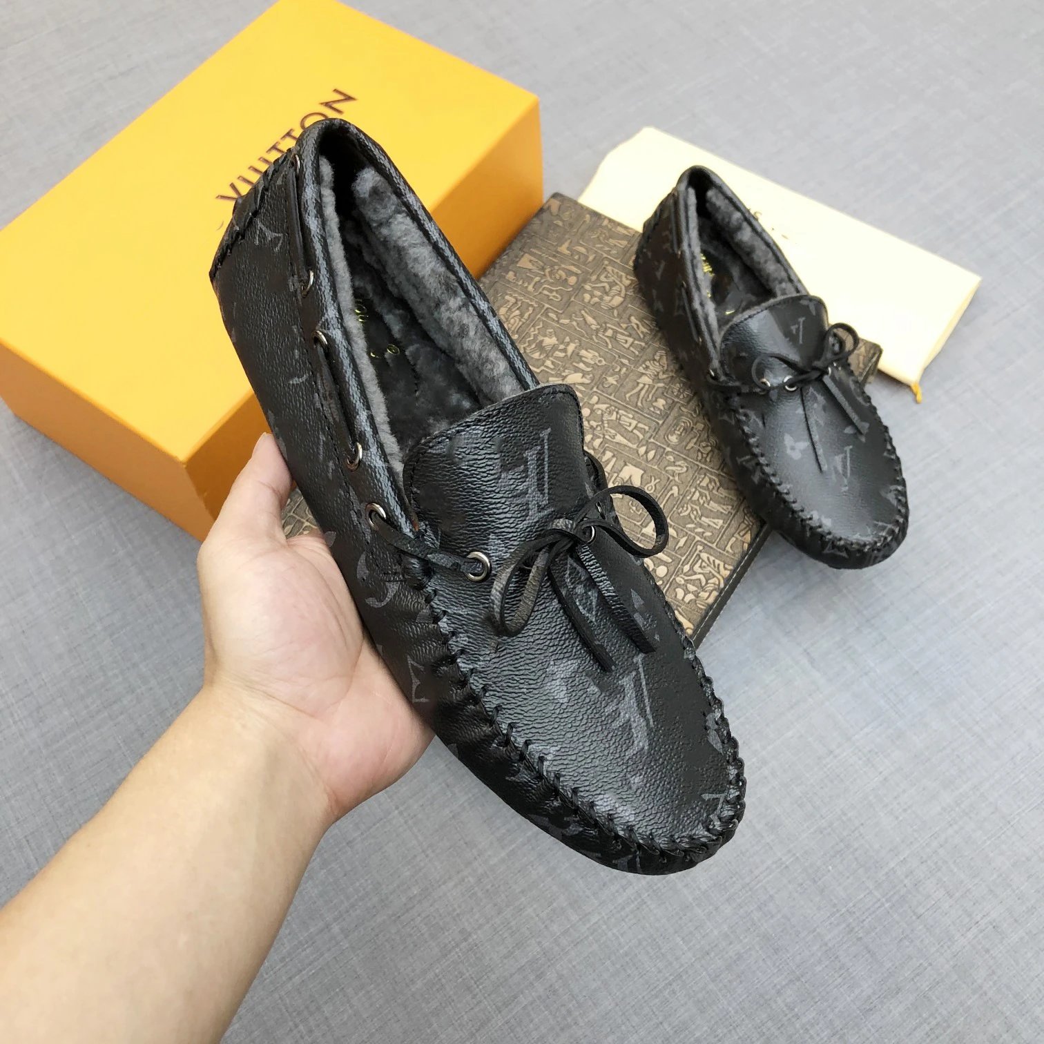 Louis Vuitton Leather Shoes Fur-Lined Monogram Buckle Loafers — 2