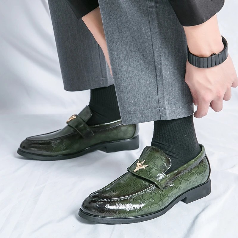 Unbranded Leather Shoes Metal-Bit Loafers — Green 2809
