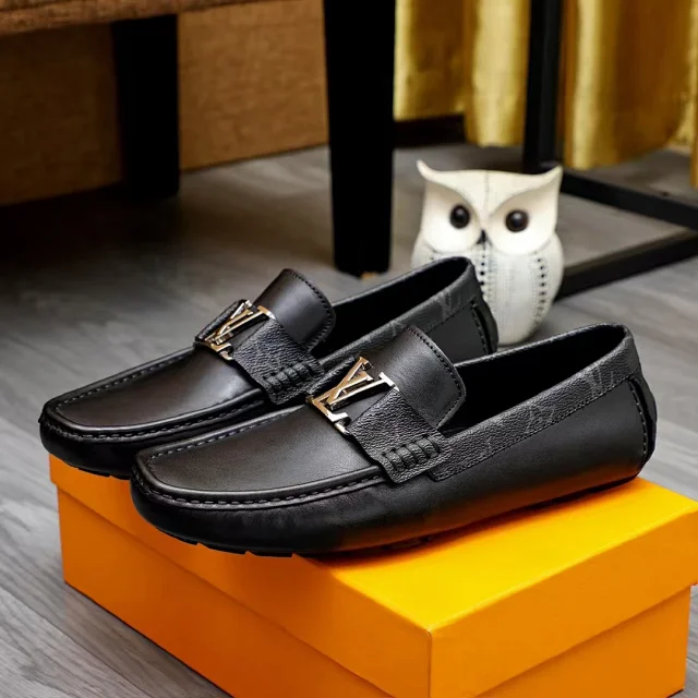 Louis Vuitton Leather Shoes Black LV buckle loafers with Monogram side panels product detail image 9