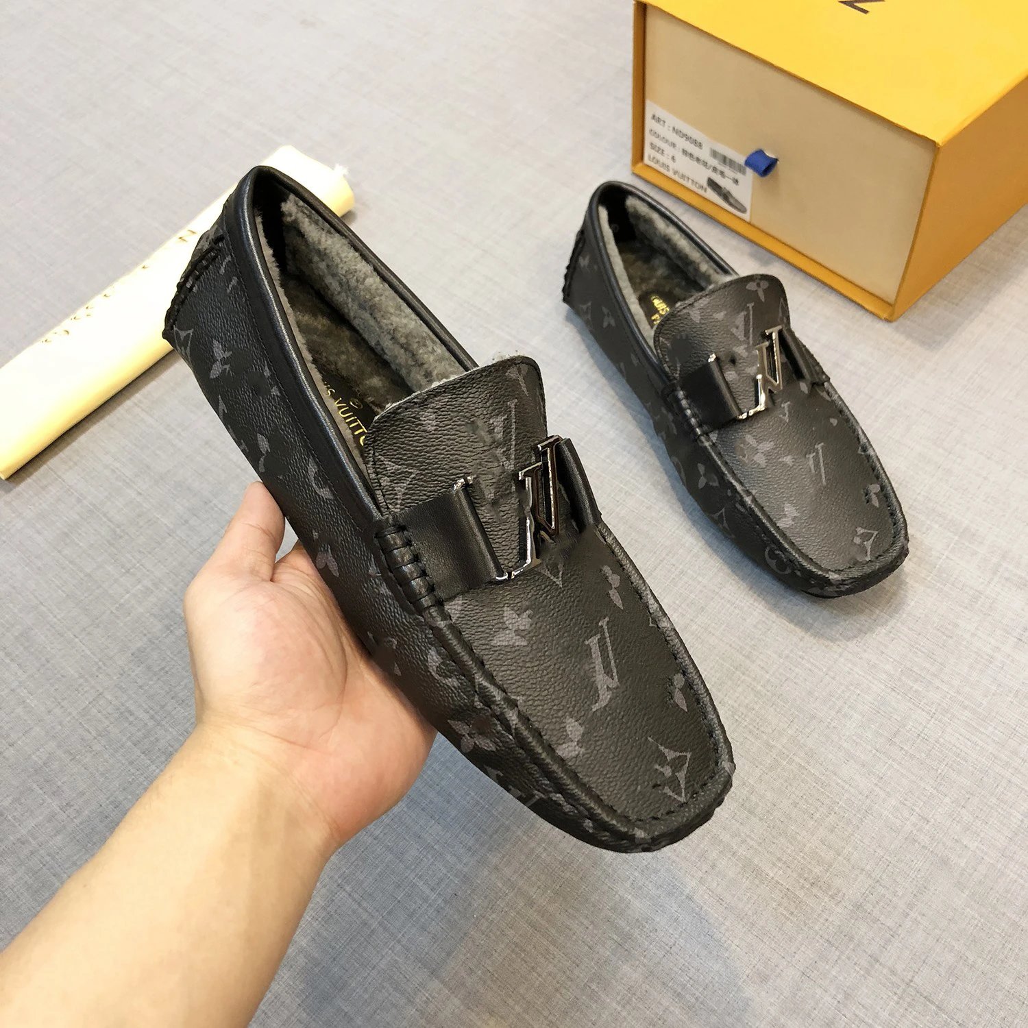 Louis Vuitton Leather Shoes Fur-Lined Monogram Buckle Loafers — 8