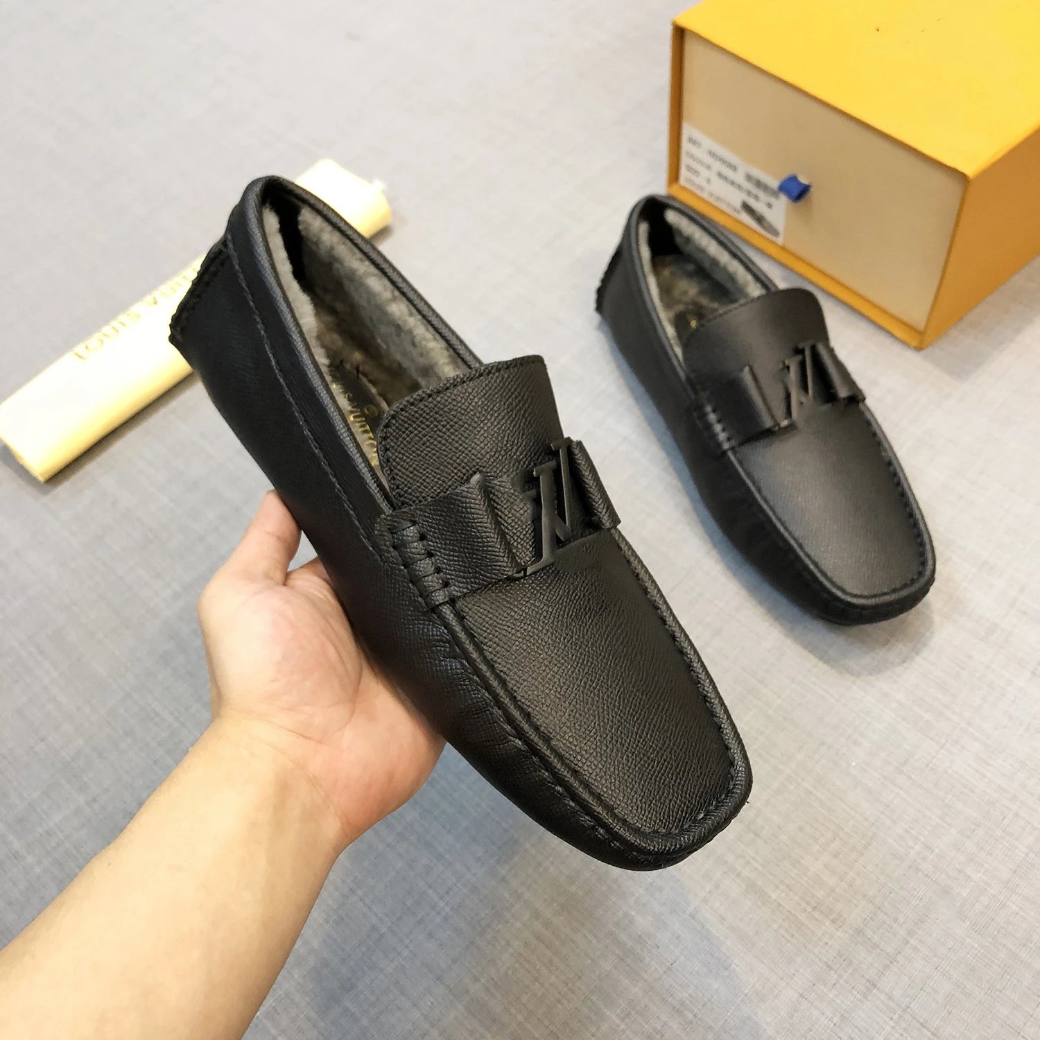 Louis Vuitton Leather Shoes Fur-Lined Monogram Buckle Loafers — 10