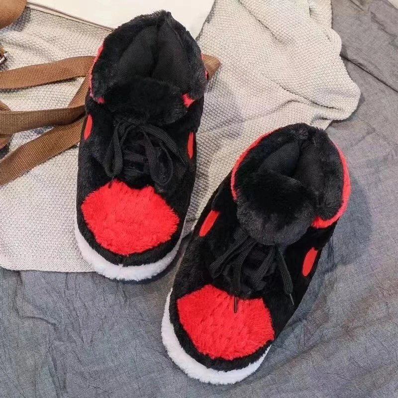 Unbranded Casual Shoes Lace-Up Knit with Ribbed Sole — Black and red aj