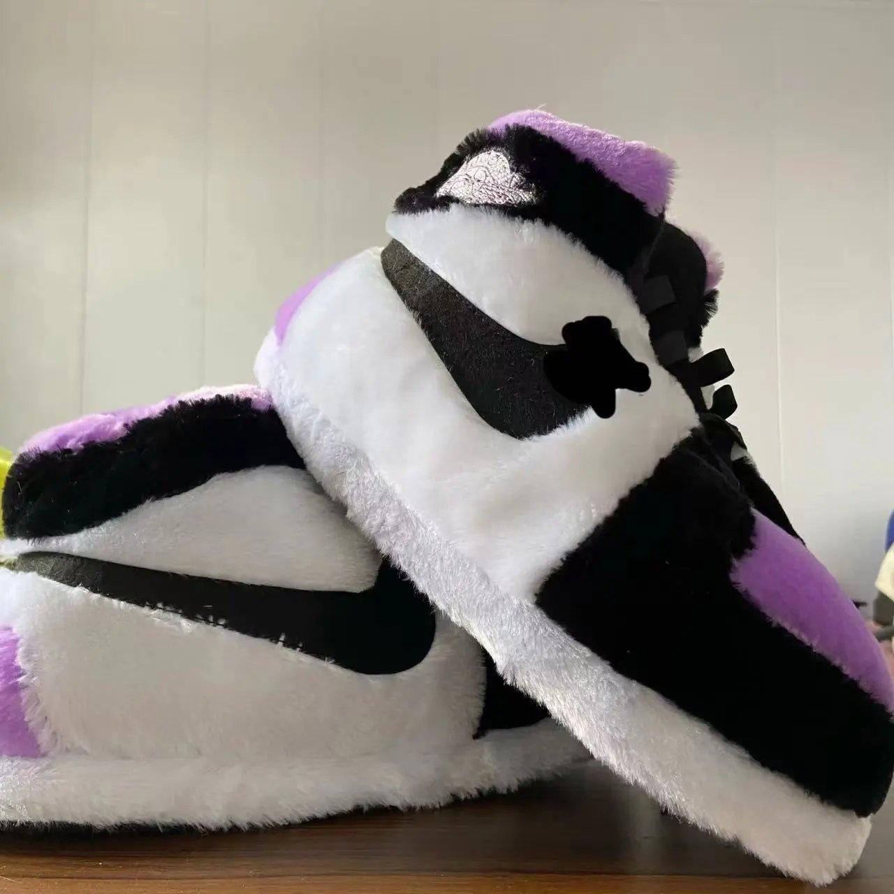 Unbranded Casual Shoes Lace-Up Knit with Ribbed Sole — Purple white aj