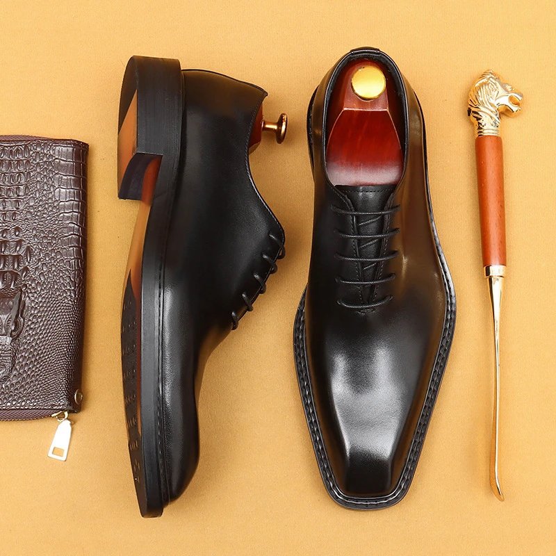 Unbranded Leather Shoes Lace-Up Square-Toe Dress image 3