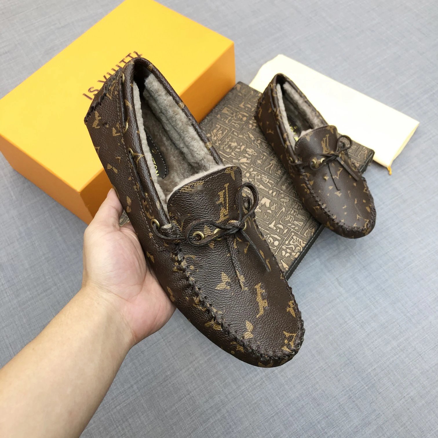 Louis Vuitton Leather Shoes Fur-Lined Monogram Buckle Loafers — 1