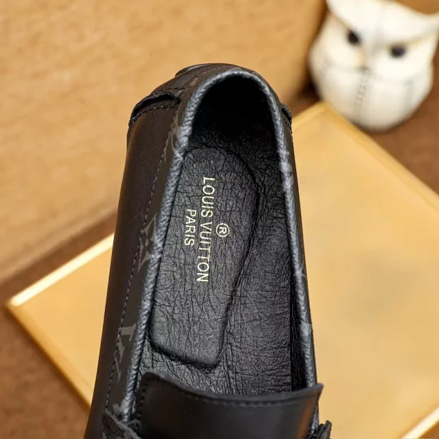 Louis Vuitton Leather Shoes Black LV buckle loafers with Monogram side panels product detail image 3