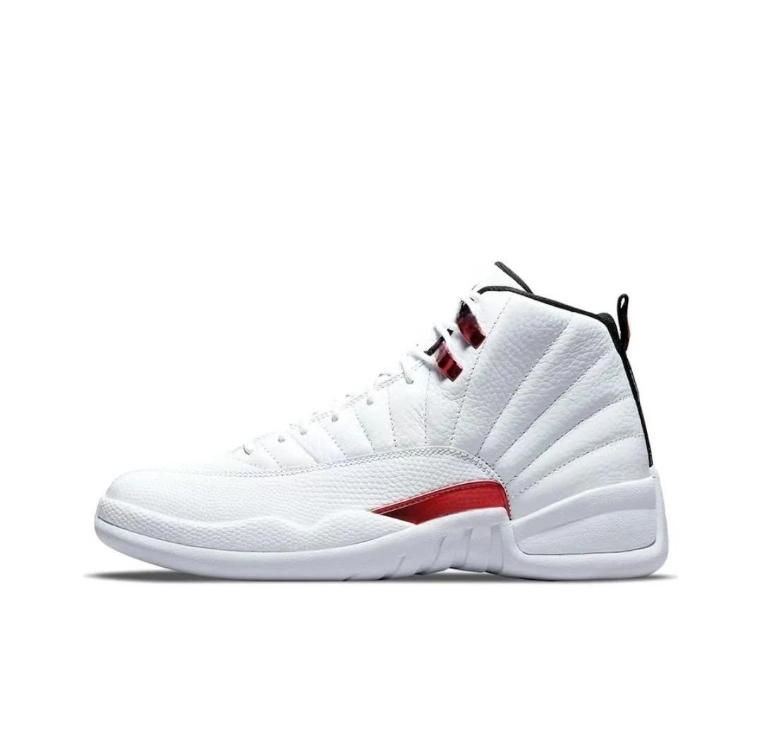 Unbranded Sneakers AJ12 High-Top Basketball — AJ12-White and Red Stripes