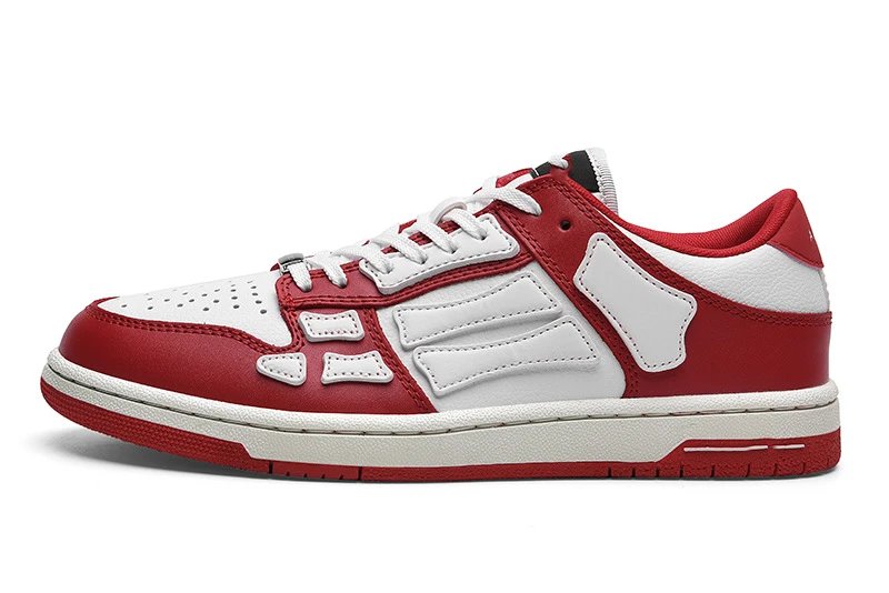 Unbranded Sneakers Low-top lace-up with bone-shaped side overlays — Red and White-White Bones