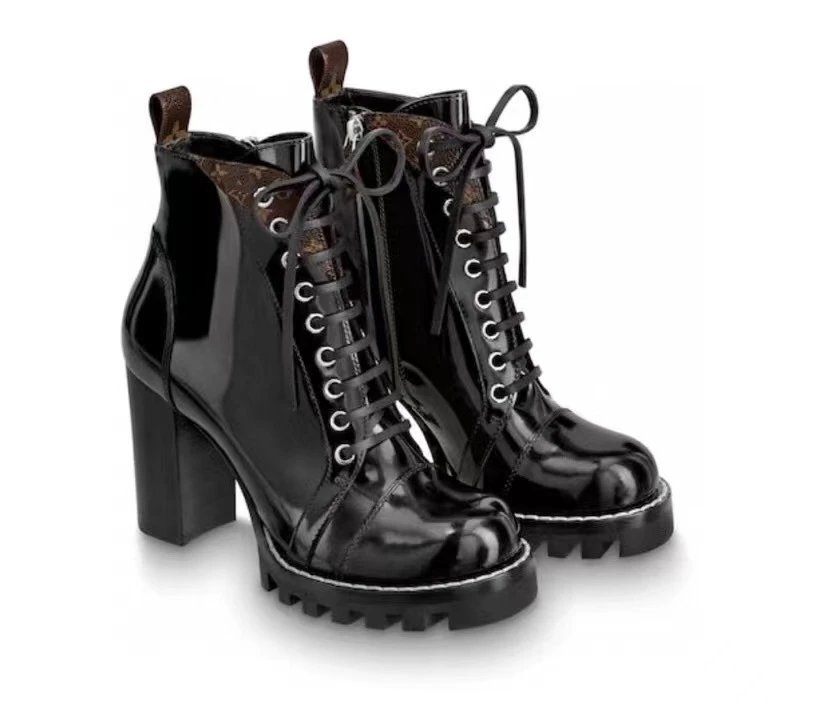 Unbranded Boots Lace-Up Platform Block-Heel Ankle — Black plus old color