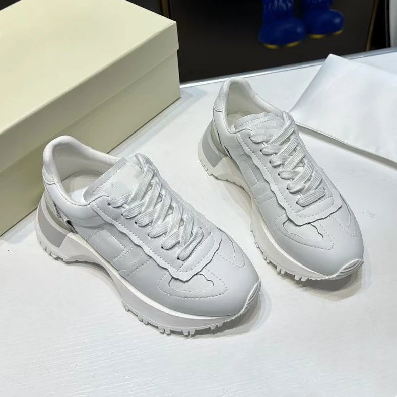 LOG Sneakers Low-Top Lace-Up Chunky Sole — White leather surface
