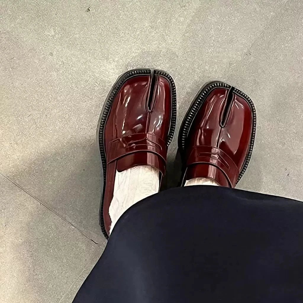 Unbranded Leather Shoes Glossy Split-Toe Penny Loafers image 4