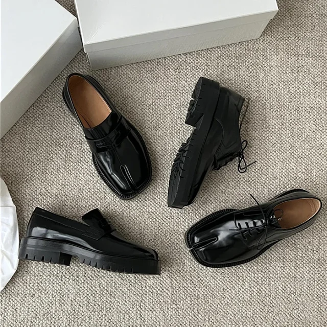 Unbranded Leather Shoes Glossy Split-Toe Penny Loafers product detail image 5