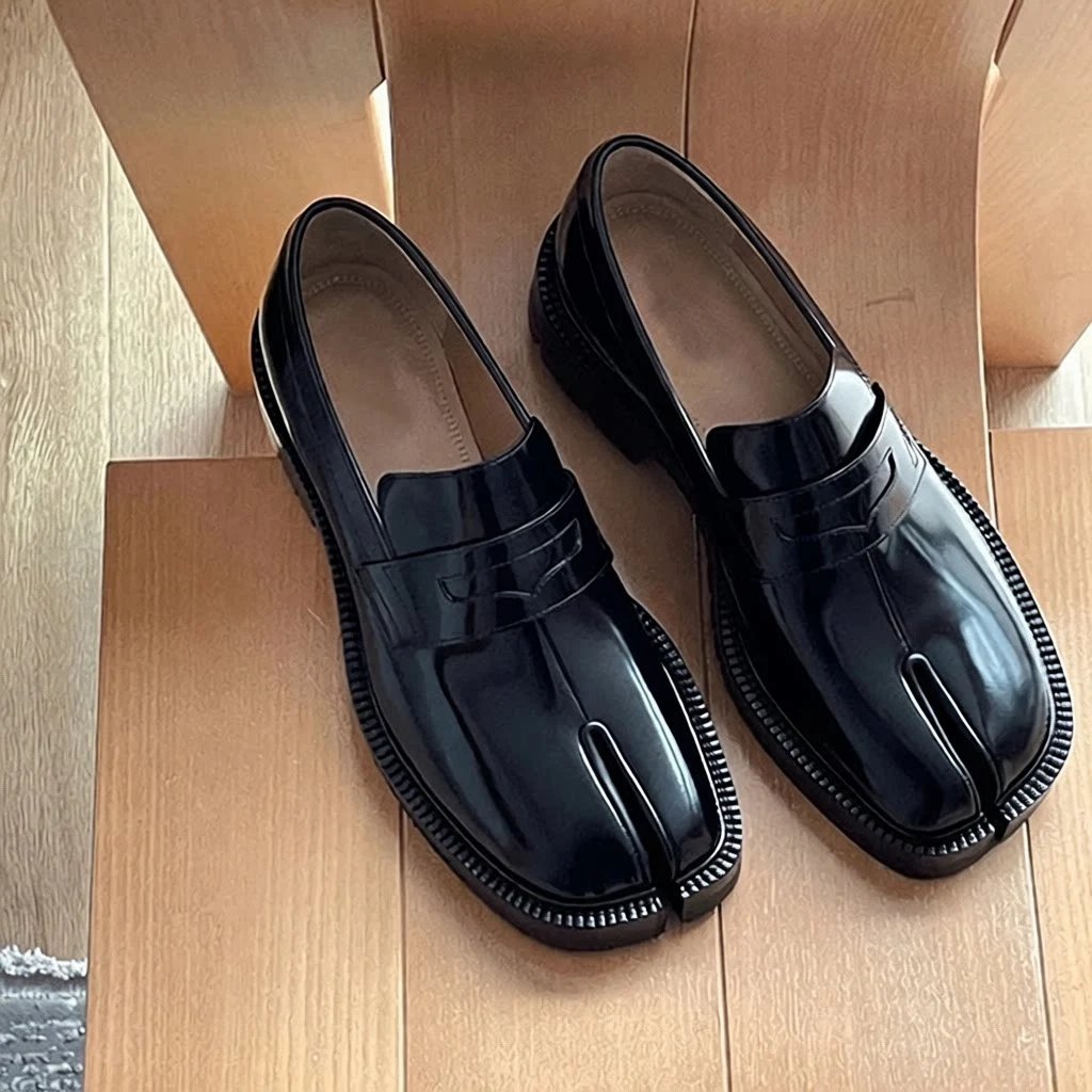 Unbranded Leather Shoes Glossy Split-Toe Penny Loafers image 3