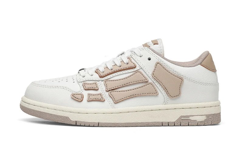 Unbranded Sneakers Low-top lace-up with bone-shaped side overlays — White-Khaki Bone