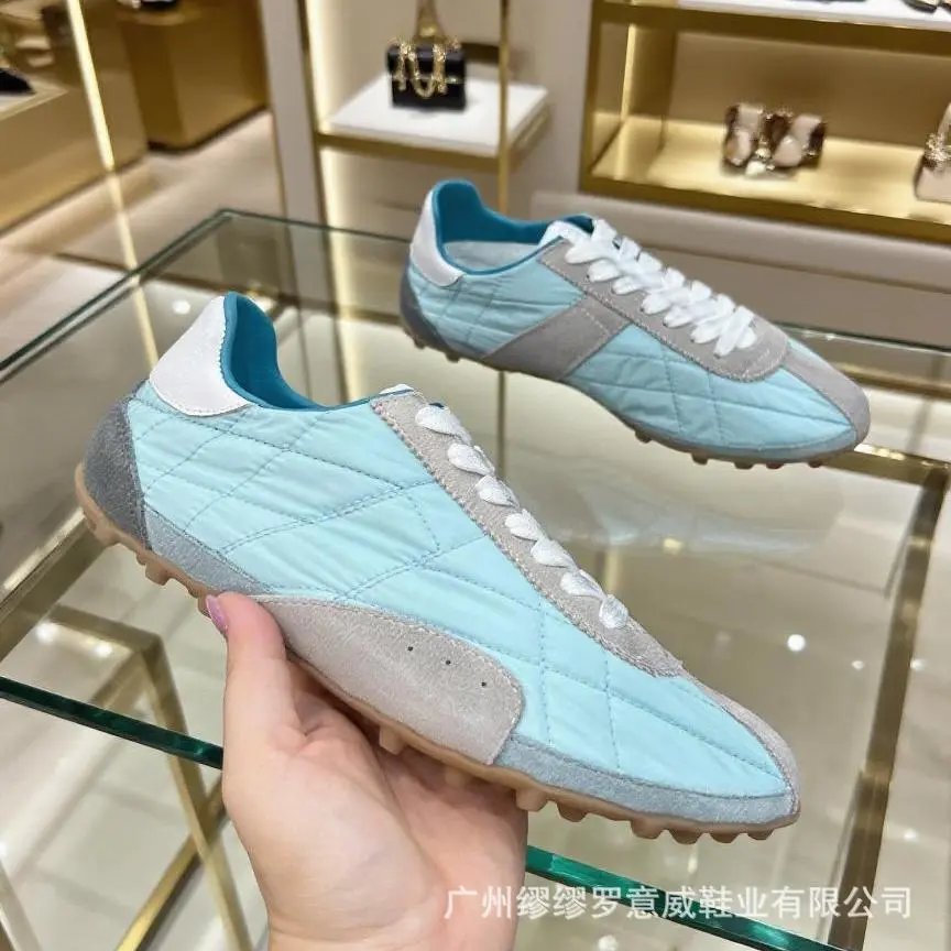 Unbranded Sneakers Low-profile quilted lace-up with lug sole — White Tail Light Blue/Guangzhou High Goods