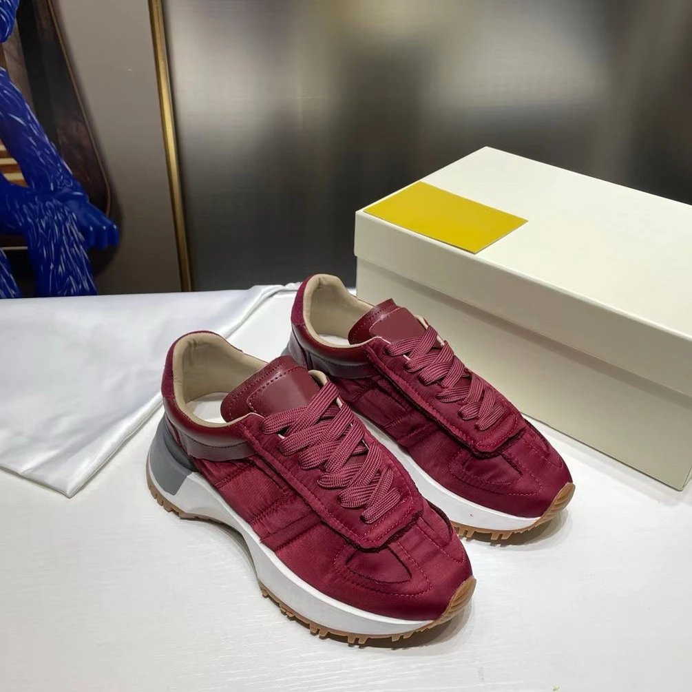 LOG Sneakers Low-Top Lace-Up Chunky Sole — Wine red