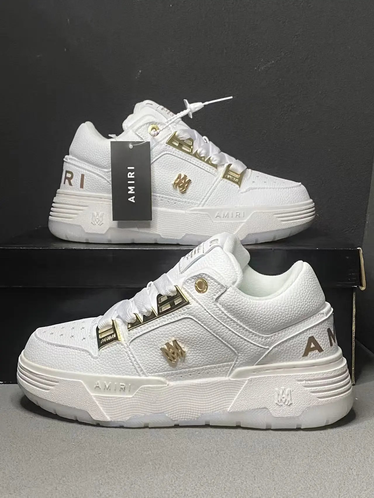 AMIRI Sneakers Low-top lace-up with textured panels and chunky sole — AM all-white grain