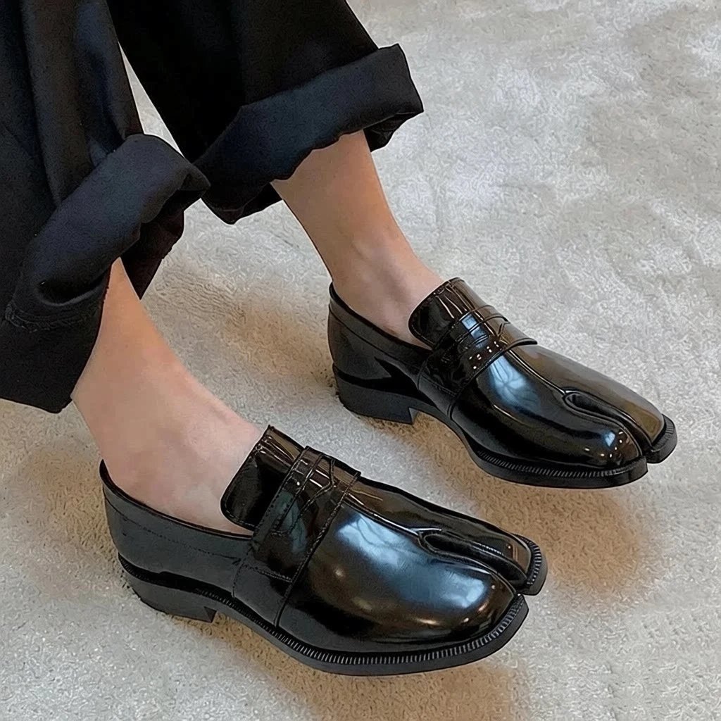 Unbranded Leather Shoes Glossy Split-Toe Penny Loafers image 2