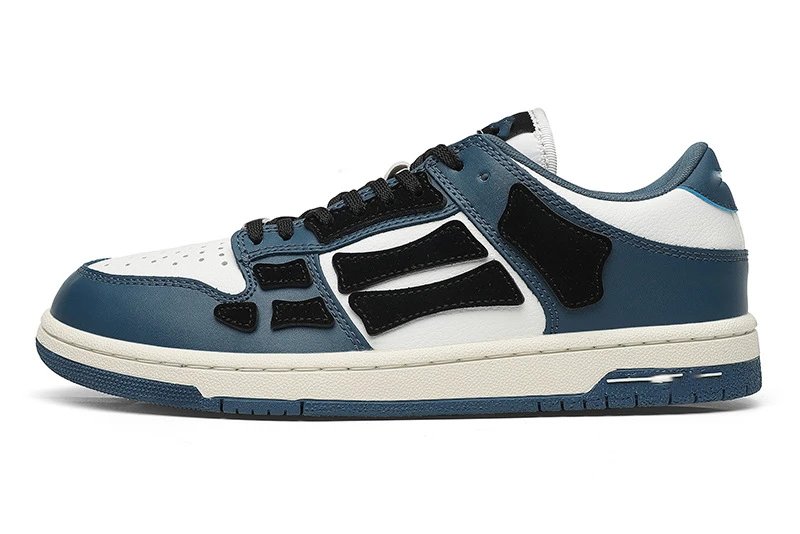 Unbranded Sneakers Low-top lace-up with bone-shaped side overlays — Deep Blue White-Black Bones