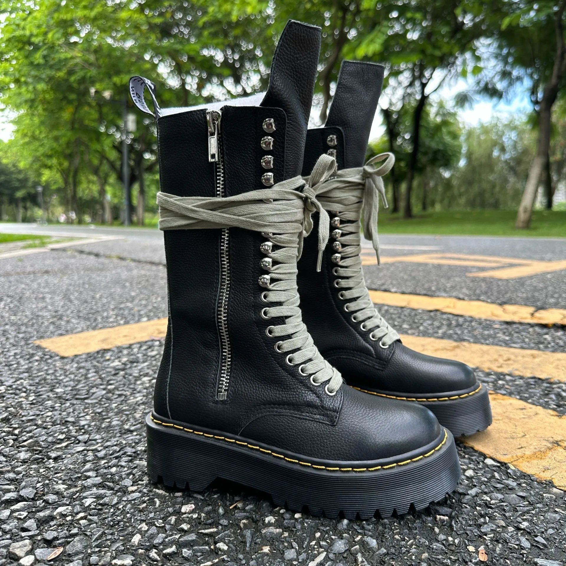 Unbranded Boots Lace-Up Platform Combat with Side Zipper image 1