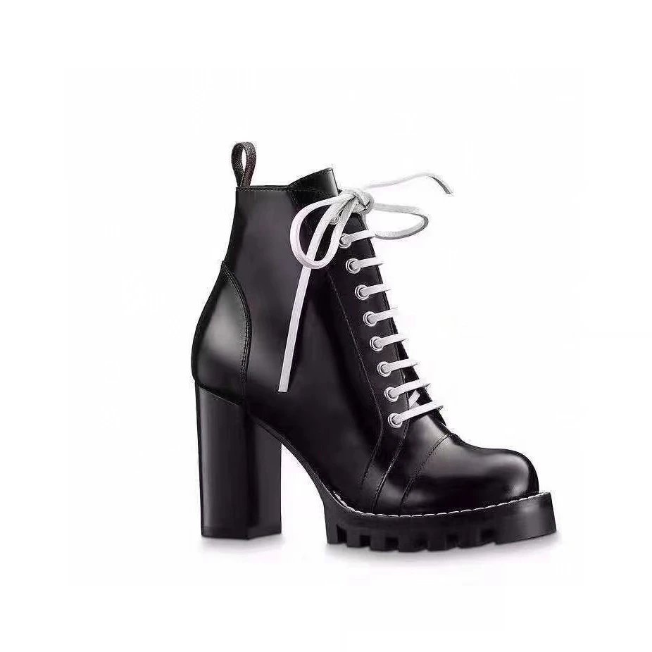 Unbranded Boots Lace-Up Platform Block-Heel Ankle image 2