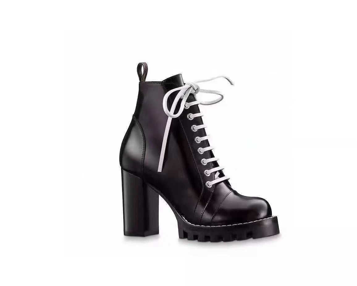 Unbranded Boots Lace-Up Platform Block-Heel Ankle — Black