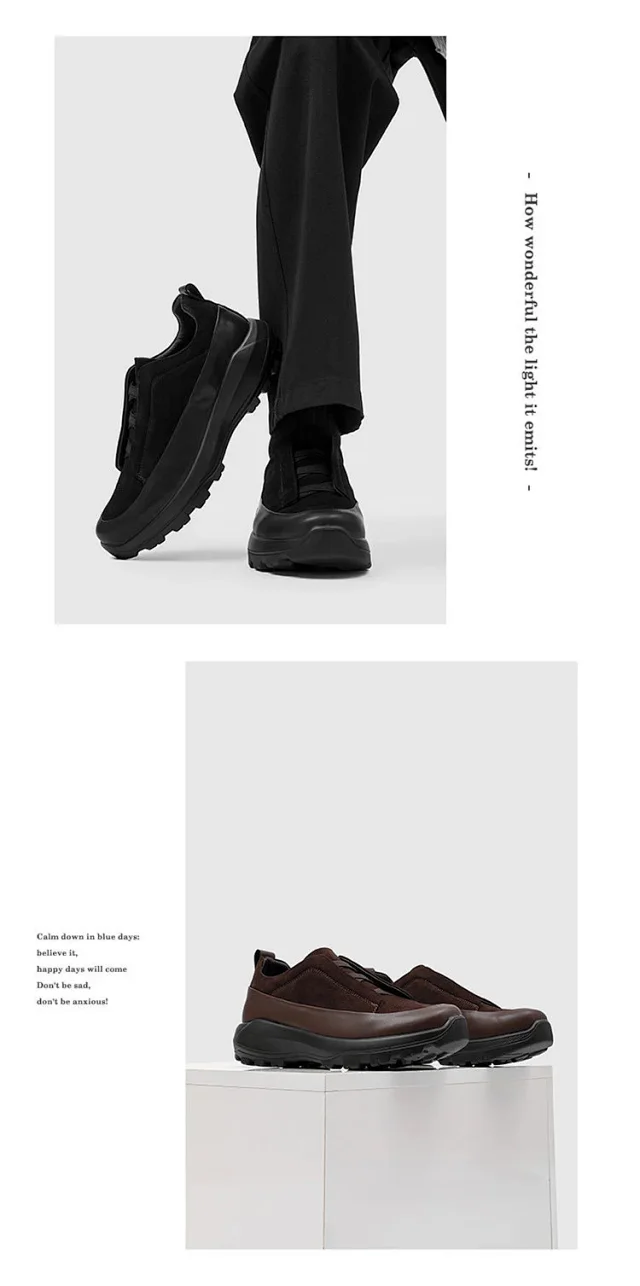 Unbranded Leather Shoes Low-Top Elastic-Lace with Lug Soles product detail image 5