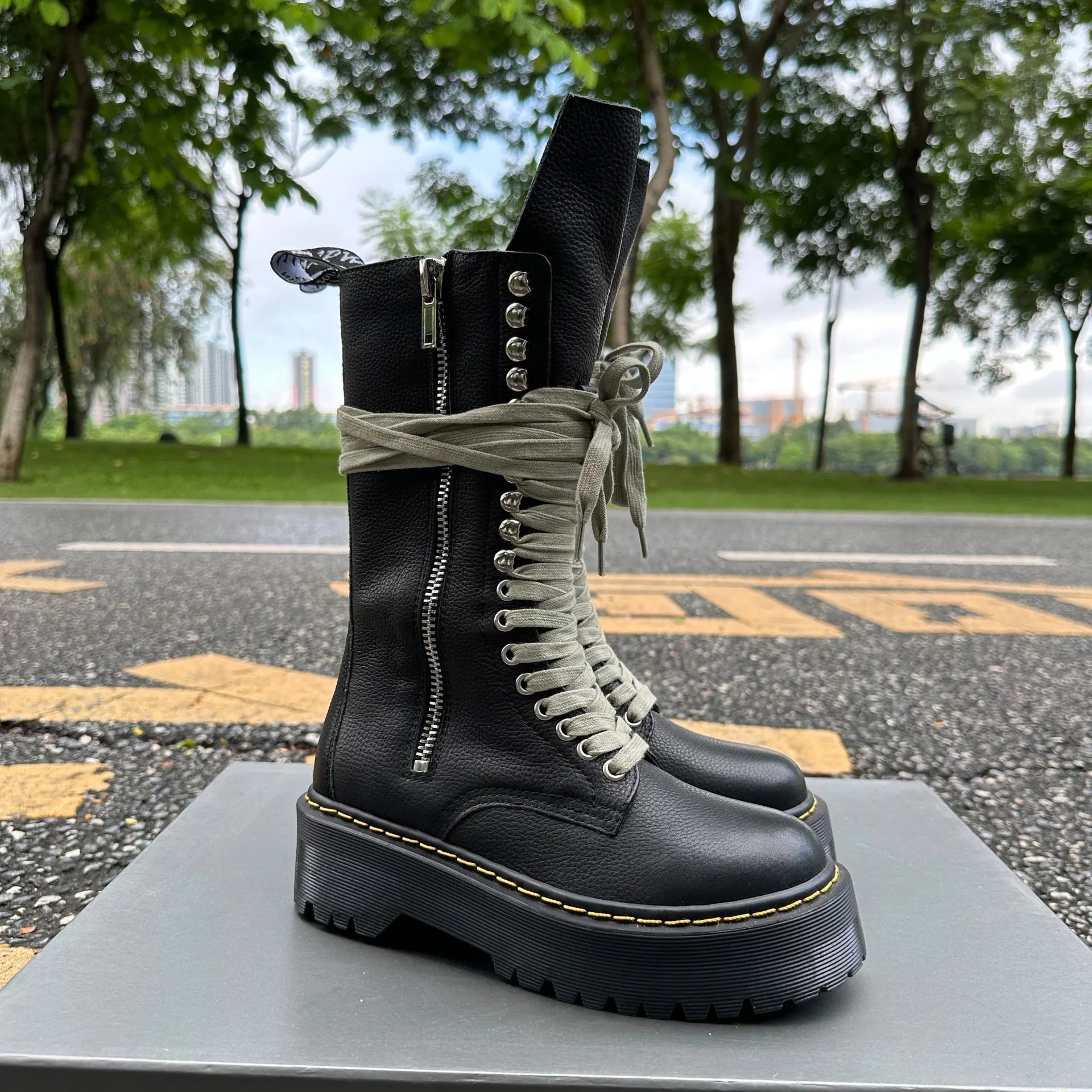 Unbranded Boots Lace-Up Platform Combat with Side Zipper image 3