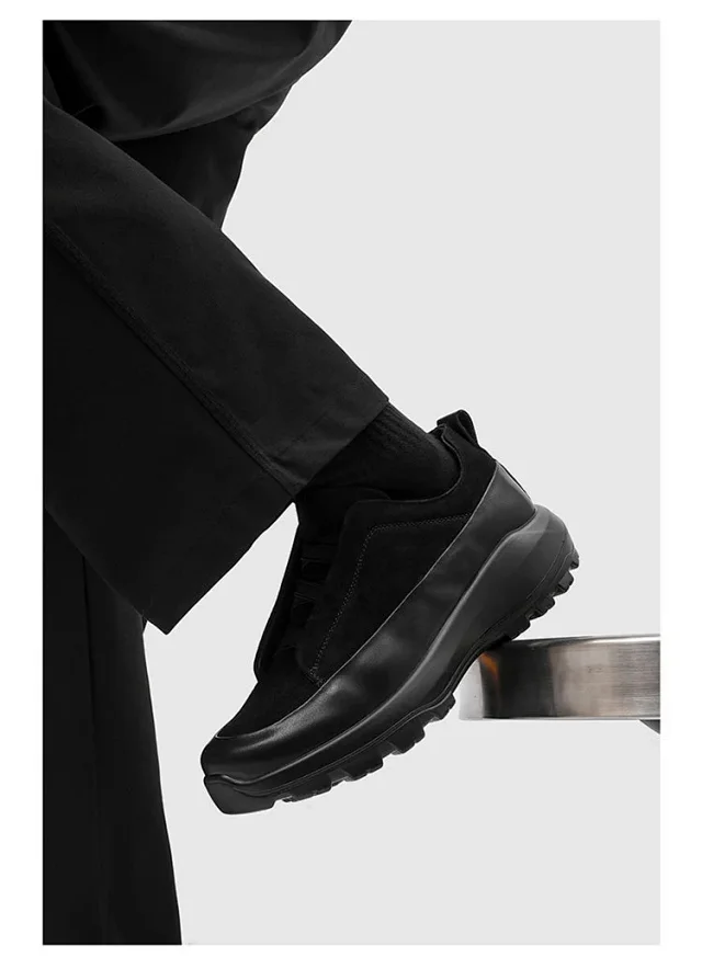 Unbranded Leather Shoes Low-Top Elastic-Lace with Lug Soles product detail image 8