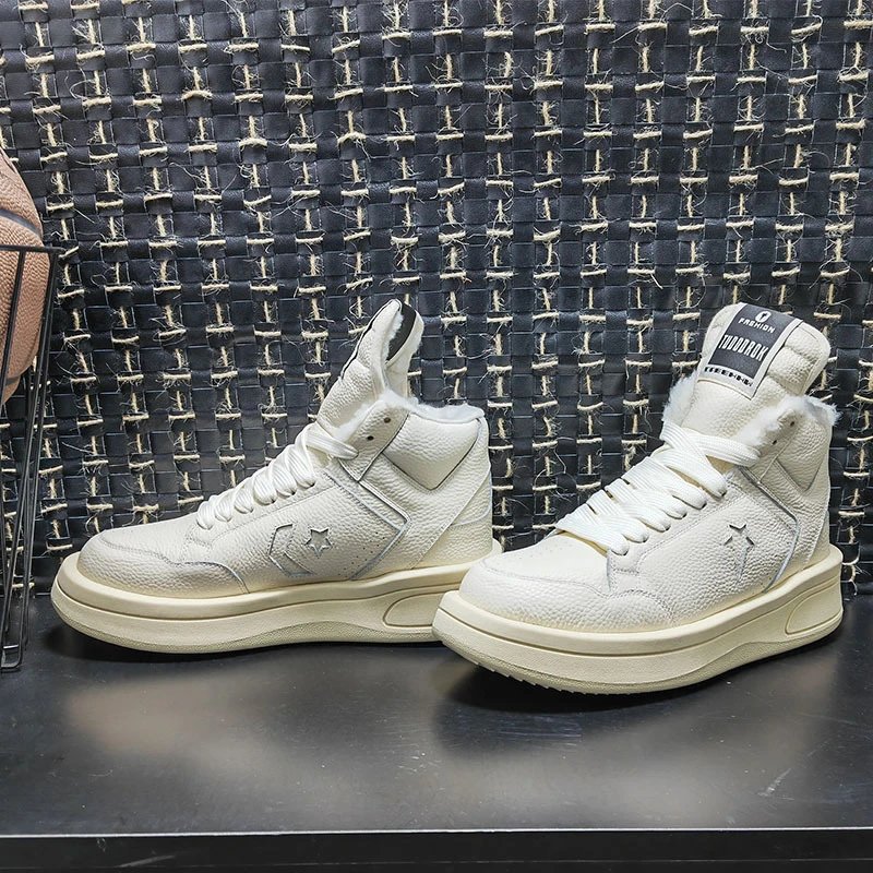 TUDDORUK Sneakers High-Top Lace-Up Star — Rice white plus velvet