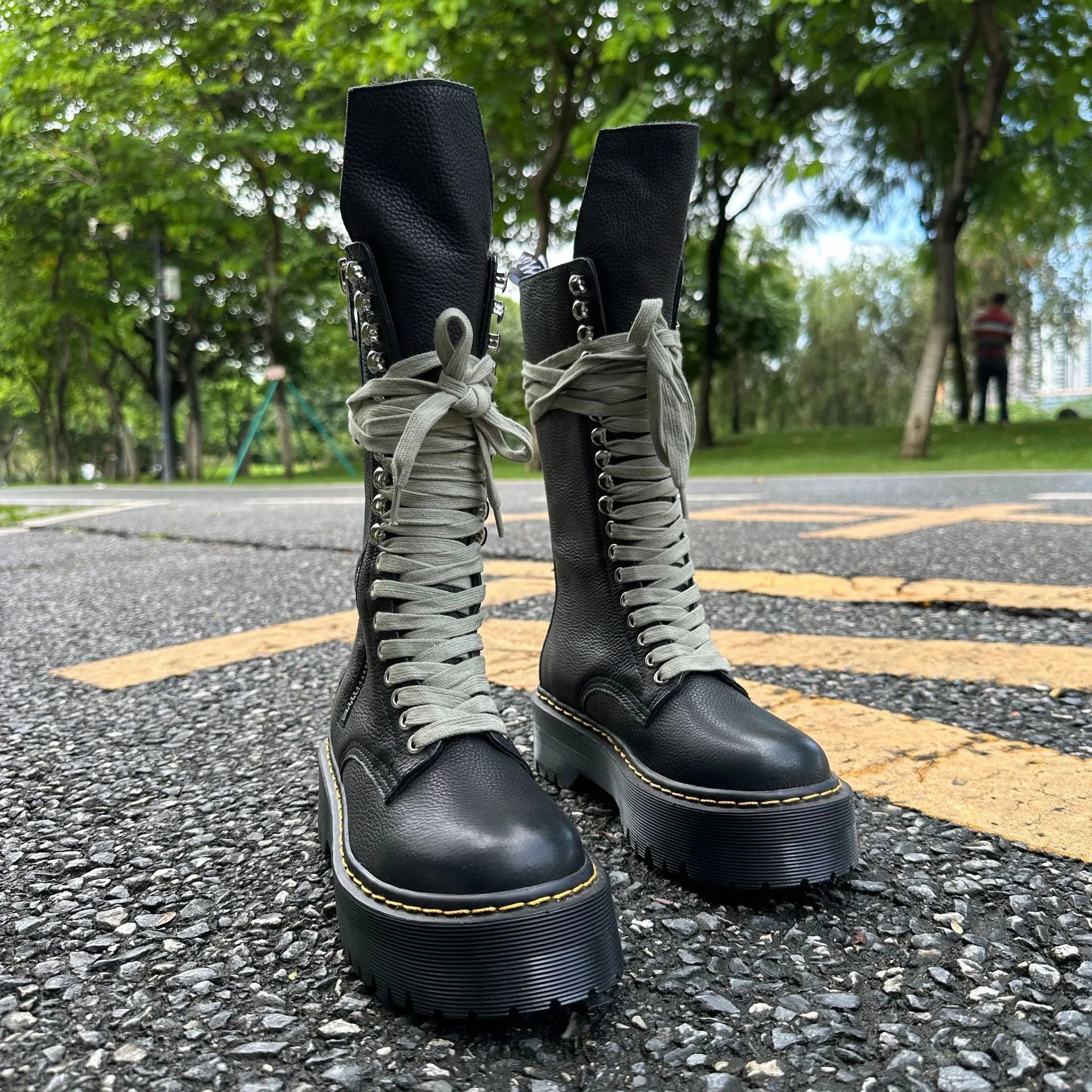 Unbranded Boots Lace-Up Platform Combat with Side Zipper image 2