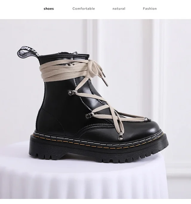 Unbranded Boots Lace-Up Platform Ankle with Side Zipper product detail image 7