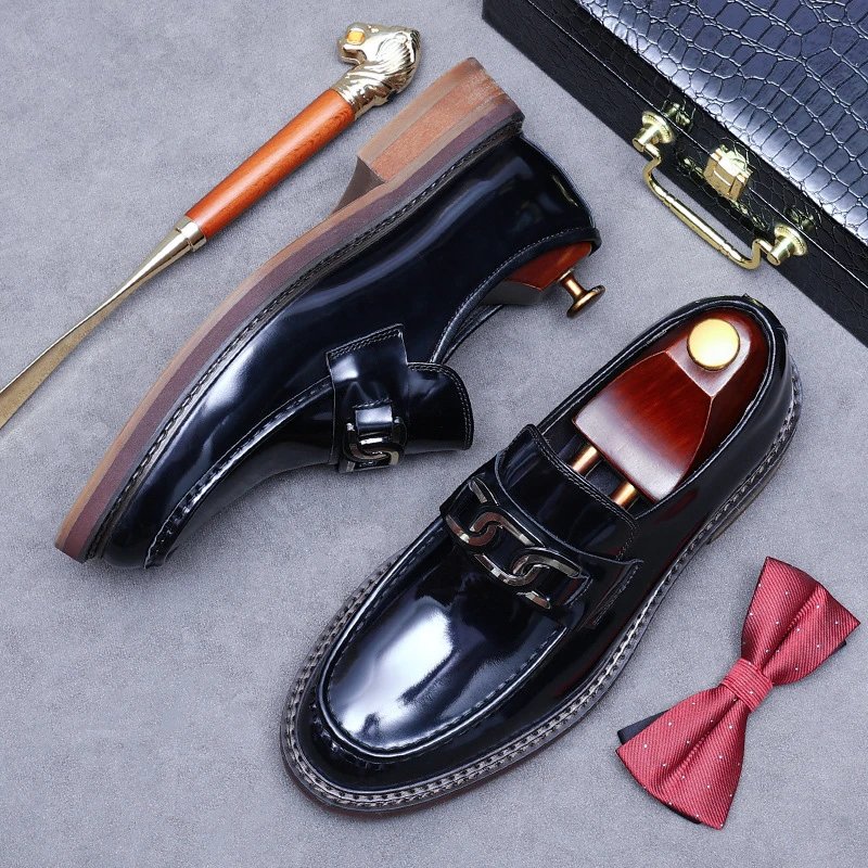 Unbranded Leather Shoes Patent Chain-Detail Loafers image 3